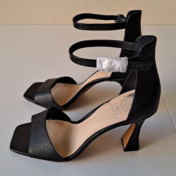 NWB Vince Camuto Reesera Leather Two Piece Heeled Sandals Black Womens Size 8.5 - Picture 7 of 14